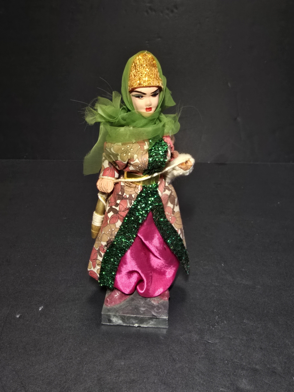 Vintage HUNER Souvenir Of Turkey 8" Doll Holding Yarn And Spindle